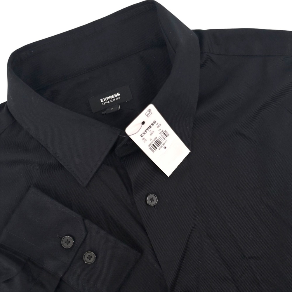 Express Extra Slim 1MX Mens Black Button Down Shirt Long Sleeve Medium NWT